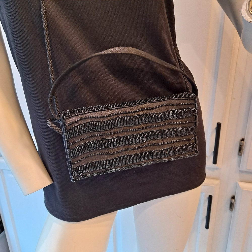 Elegant Black Beaded Crossbody Bag